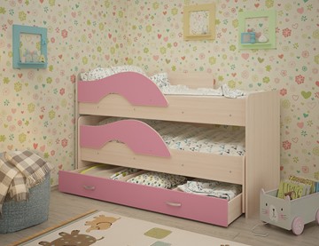 Детская 2-х ярусная кровать Радуга 1.6 с ящиком, корпус Млечный дуб, фасад Розовый в Сочи