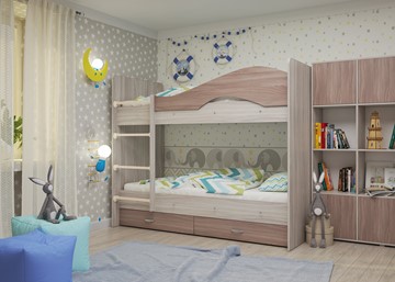 Детская кровать для девочки Мая с 2 ящиками на щитах, корпус Шимо светлый, фасад Шимо темный в Краснодаре