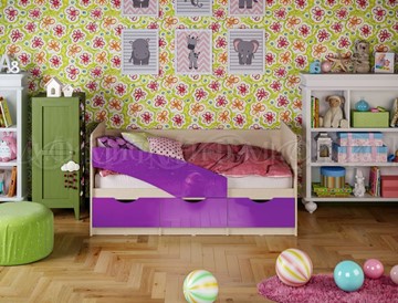 Кровать в детскую Бабочки 800*1600, Фиолетовый глянец в Краснодаре