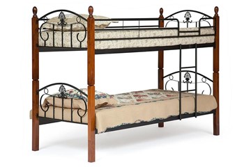 Детская кровать BOLERO двухярусная дерево гевея/металл, 90*200 см (bunk bed), красный дуб/черный в Сочи