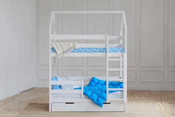 Детская двухэтажная кровать Домик с ящиками, цвет белый в Сочи