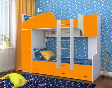 Детская кровать-шкаф Юниор-2, каркас Белое дерево, фасад Оранжевый в Сочи