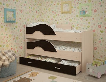 Детская 2-этажная кровать ТМК Радуга 1.6 с ящиком, корпус Млечный дуб, фасад Венге в Краснодаре