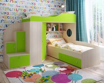 Детская кровать-шкаф Кадет-2, корпус Дуб, фасад Лайм в Сочи
