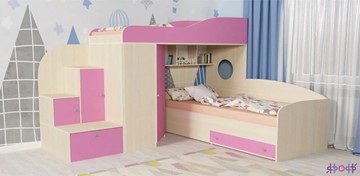 Кровать-чердак в детскую Кадет-2, корпус Дуб, фасад Розовый в Сочи