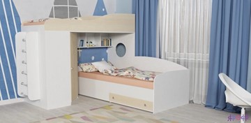 Детская кровать-шкаф Кадет-2 с металлической лестницей, корпус Белое дерево, фасад Дуб в Краснодаре