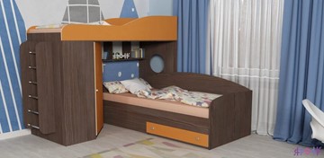 Детская кровать-шкаф Кадет-2 с металлической лестницей, корпус Бодего, фасад Оранжевый в Краснодаре