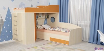 Детская кровать-шкаф Кадет-2 с металлической лестницей, корпус Дуб, фасад Оранжевый в Краснодаре