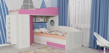 Детская кровать-шкаф Кадет-2 с металлической лестницей, корпус Винтерберг, фасад Розовый в Новороссийске