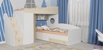 Детская кровать-шкаф Кадет-2 с универсальной лестницей, корпус Белое дерево, фасад Дуб в Краснодаре