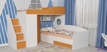 Детская кровать-шкаф Кадет-2 с универсальной лестницей, корпус Белое дерево, фасад Оранжевый в Краснодаре