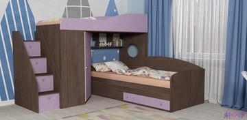 Детская кровать-шкаф Кадет-2 с универсальной лестницей, корпус Ясень анкор темный, фасад Ирис в Краснодаре