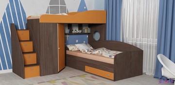 Детская кровать-шкаф Кадет-2 с универсальной лестницей, корпус Ясень анкор темный, фасад Оранжевый в Краснодаре