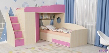 Детская кровать-шкаф Кадет-2 с универсальной лестницей, корпус Дуб, фасад Розовый в Армавире