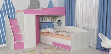 Детская кровать-чердак Кадет-2 с универсальной лестницей, корпус Винтерберг, фасад Розовый в Краснодаре