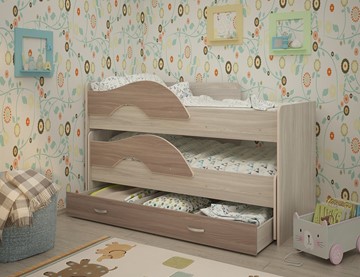 Детская двухэтажная кровать Радуга 1.6 с ящиком, корпус Шимо светлый, фасад Шимо темный в Краснодаре