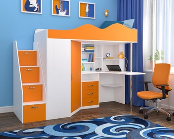 Детская кровать-шкаф Пионер-1, каркас Белое дерево, фасад Оранжевый в Сочи
