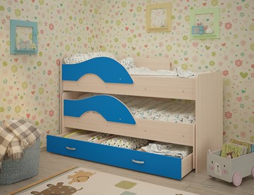 Детская 2-ярусная кровать Радуга 1.6 с ящиком, корпус Млечный дуб, фасад Синий в Сочи