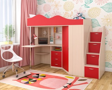 Детская кровать-шкаф Пионер-1, каркас Дуб, фасад Красный в Краснодаре