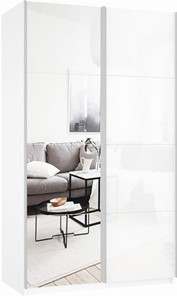 Шкаф двухдверный Прайм (Зеркало/Белое стекло) 1600x570x2300, белый снег в Краснодаре