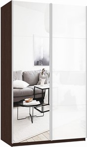 Шкаф 2-створчатый Прайм (Зеркало/Белое стекло) 1200x570x2300, венге в Краснодаре