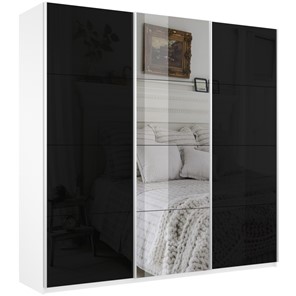 Шкаф 3-створчатый Широкий Прайм (2 Стекла Черных / Зеркало) 2400x570x2300, Белый Снег в Краснодаре