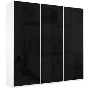 Шкаф Широкий Прайм (Черное стекло) 2400x570x2300,  Белый Снег в Краснодаре