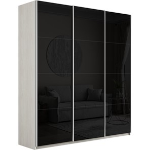 Шкаф 3-дверный Широкий Прайм (Черное стекло) 2400x570x2300, Ясень Анкор светлый в Краснодаре