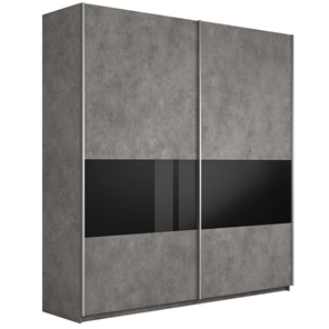 Шкаф 2-дверный Широкий Прайм (ДСП / Черное стекло) 2200x570x2300, Бетон в Новороссийске