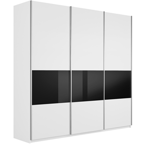 Шкаф 3-створчатый Широкий Прайм (ДСП / Черное стекло) 2400x570x2300, Белый снег в Армавире
