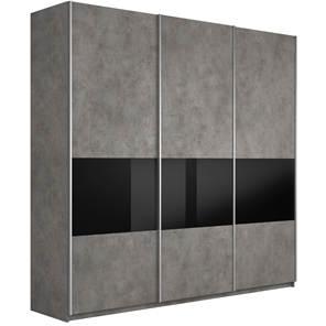 Шкаф 3-х дверный Широкий Прайм (ДСП / Черное стекло) 2400x570x2300, Бетон в Краснодаре