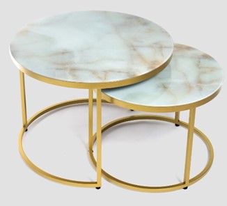 Стеклянный столик в гостиную Дуэт, столешница в стекле опоры золото в Краснодаре