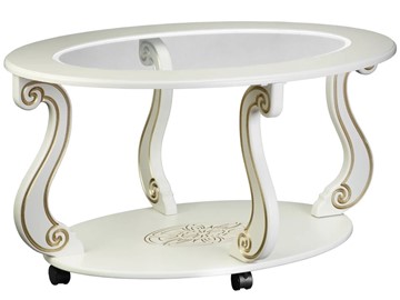 Стеклянный столик Овация-С, на колесах, слоновая кость-золото в Краснодаре