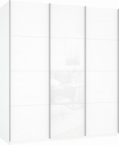 Шкаф-купе 3-х створчатый Прайм (ДСП/Белое стекло/ДСП) 1800x570x2300, белый снег в Краснодаре
