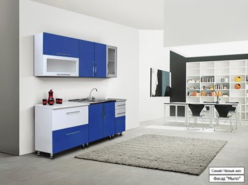 Прямой кухонный гарнитур Мыло 224 2000х718, цвет Синий/Белый металлик в Краснодаре