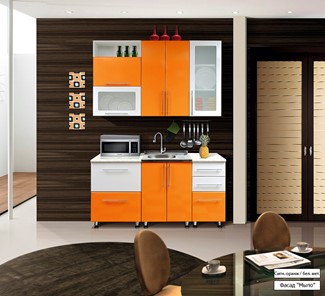 Малогабаритная кухня Мыло 224 1600х718, цвет Оранжевый/Белый металлик в Краснодаре