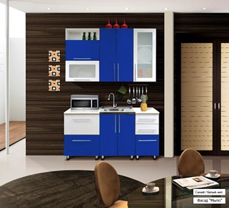 Маленькая кухня Мыло 224 1600х718, цвет Синий/Белый металлик в Краснодаре
