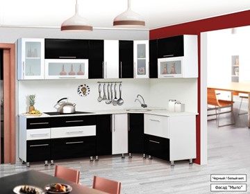 Модульная кухня Мыло 224 2600х1600, цвет Черный/Белый металлик в Новороссийске