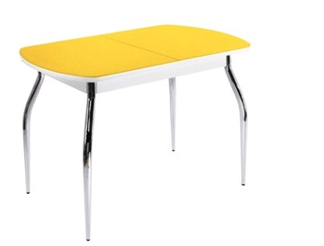 Обеденный стол ПГ-04 СТ2, белое/желтое стекло/35 хром гнутые металл в Сочи