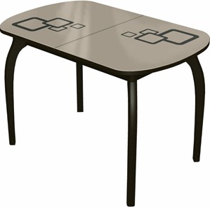 Кухонный раздвижной стол Ривьера мини дерево №1, Рисунок квадро (стекло молочное/коричневый/венге) в Краснодаре