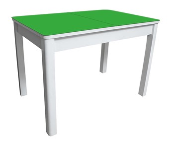 Обеденный раздвижной стол Айсберг-02 СТ2, белое ЛДСП/стекло зеленое/прямые массив белый в Армавире