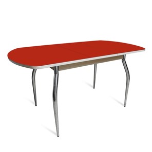 Кухонный раздвижной стол ПГ-07 СТ2 белое/алое стекло/35 хром гнутые металл в Краснодаре