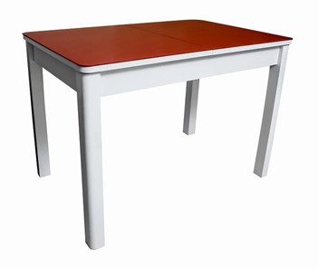 Кухонный стол раскладной Айсберг-07 СТ2, белое ЛДСП/стекло алое/прямые массив белый в Краснодаре