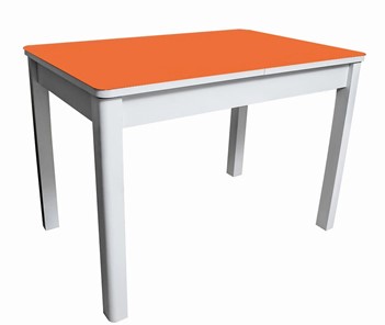 Кухонный раздвижной стол Айсберг-01 СТ2, белое ЛДСП/стекло оранжевое/прямые массив белый в Армавире