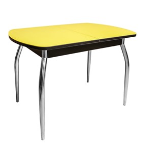 Кухонный стол раздвижной ПГ-02 СТ2, венге/желтое стекло/35 хром гнутые металл в Сочи