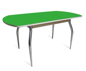 Кухонный раскладной стол ПГ-07 СТ2, дуб молочный/зеленое стекло/35 хром гнутые металл в Краснодаре
