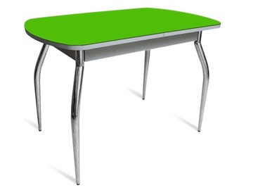 Стол на кухню ПГ-04 СТ белое/зеленое стекло/хром фигурные в Краснодаре