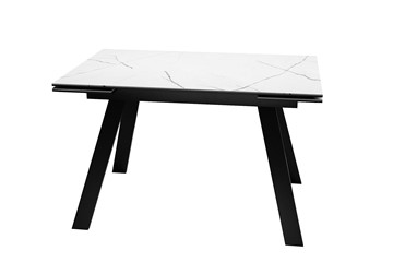 Стол обеденный раскладной DikLine DKL140 Керамика Белый мрамор/опоры черные (2 уп.) в Армавире