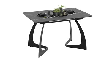 Раздвижной стол Конкорд Тип 2 (Черный муар/Стекло матовое черный мрамор) в Краснодаре
