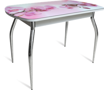Стеклянный обеденный стол ПГ-04 СТФ белое/орхидея/хром фигурные в Краснодаре